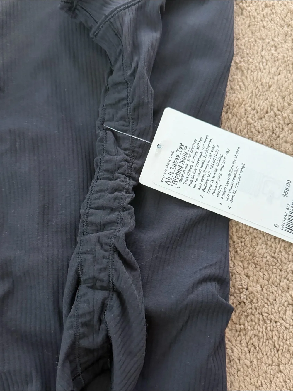 NWT Lululemon Black Ribbed Short-Sleeve ALL IT TAKES RIBBED NULU Women's Top